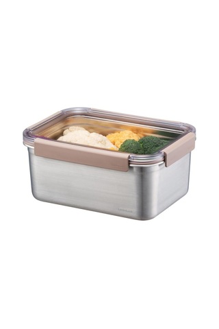 Locknlock Paslanmaz Çelik Fırın & Saklama Kabı Dörtgen Kilitli 2.8 L Kahverengi