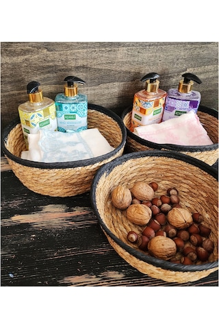 Nergis Hasır 3 Lü Sepet Saklama Kutusu Sepet Takımı Siyah