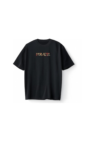 Bumeta Japon Kedi Ramen Baskılı Vintage Oversize Unisex Tişört T-shirt Siyah