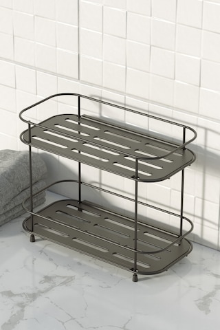 Teknotel 2 Katlı Banyo Mutfak Düzenleyici Kozmetik Aksesuar Standı Mat Siyah Eg222 Siyah