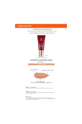 Missha M Perfect Cover BB CreamYoğun Kapatıcılık Sunan Nemlendirici BB Krem No: 27 50 ML