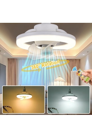 360 Dönen Tavan Vantilatörü Işık E27 Akıllı Fan Uzaktan Kumandalı Led Fan Işık Oturma Odası Yatak Odası Üst 35w
