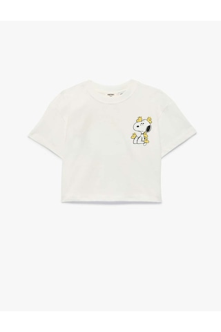 Koton Lisanslı Snoopy Baskılı Ekru Kız Çocuk T-shirt 6skg10159ak Ekru