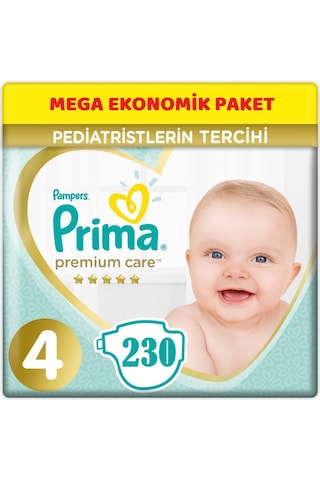 Prima Premium Care Bebek Bezi Beden:4 (9-14Kg) Maxi 230 Adet Mega