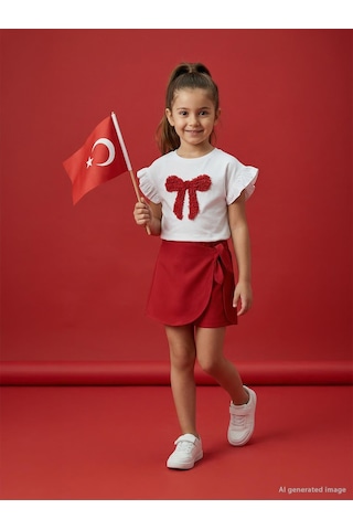 Civil Girls Kolu Fırfırlı 4-9 Yaş Tişört - Kırık Beyaz