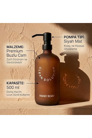 500 Ml Amber Cam Sıvı Sabunluk - Siyah Mat Pompalı, Buzlu Cam Şık Tasarım, Banyo Ve Mutfak İçin Dekoratif Sabun Diğer