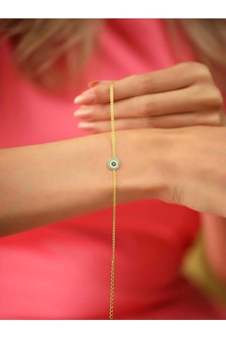 Brezza Lusso Jewelry 925 Ayar Gümüş Firuze Taşlı Nazar Gözlü Altın Kaplama Kadın Bileklik 48500088