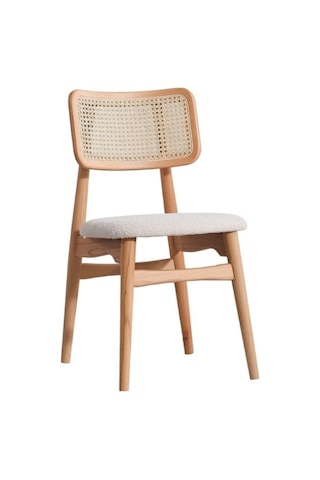 Helios Beyaz Hazeranlı Natural Ahşap Bohem Sandalye