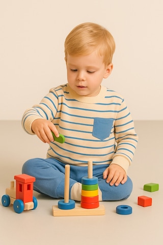 Aden Kids Çizgili 2 İp Kumaş Çocuk Alt Üst Takım Mavi