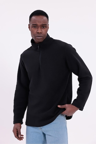 Freemen Erkek Fit Dik Yaka Yarım Fermuarlı Sweatshirt Polar Siyah