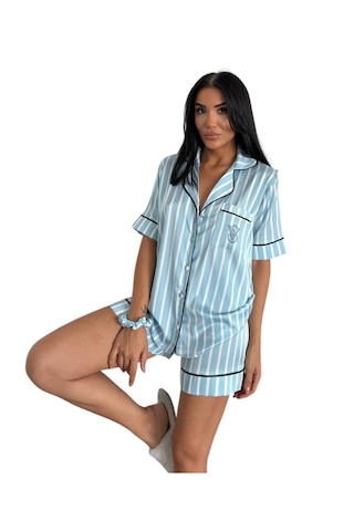 Victoria"s Secret İpek Saten Yazlık Pijama Takımı Toz Pembe Bebe Mavisi