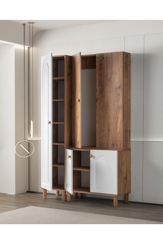 Bohem Zambak 3 Lü Portmanto Ayakkabılık 120x38x200 Beyaz