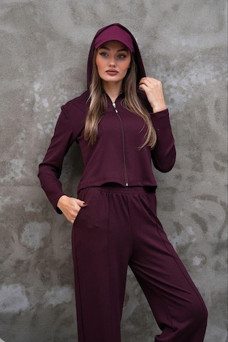 Elaxi Modal Kumaş Slim Fit Kapüşonlu İkili Takım Bordo