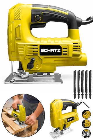 Schatz 550w Sjs Metal Şanzıman 5 Kademe Devirli Pandül Ayarlı Bakır Sargılı Dekupaj Testere Makinesi Sarı
