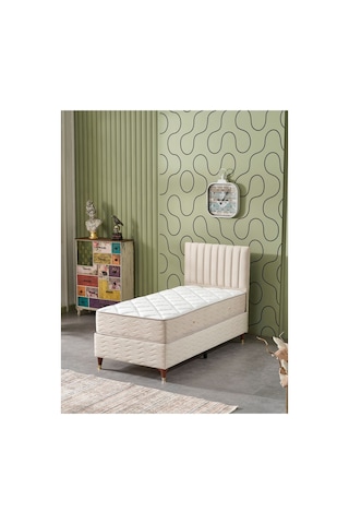 Beehanem Ezgi Sandıklı Baza + Yatak + Başlık Seti 100x200 Geniş Tek Kişilik Krem Ortopedik 3'lü 100 x 200