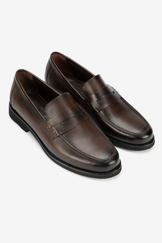 Lofer Erkek Deri Eva Tabanlı Bantlı Klasik Loafer Kahverengi Kahve