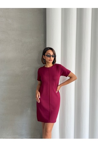 Kadın Bisiklet Yaka Soft Touch Elbise Bordo