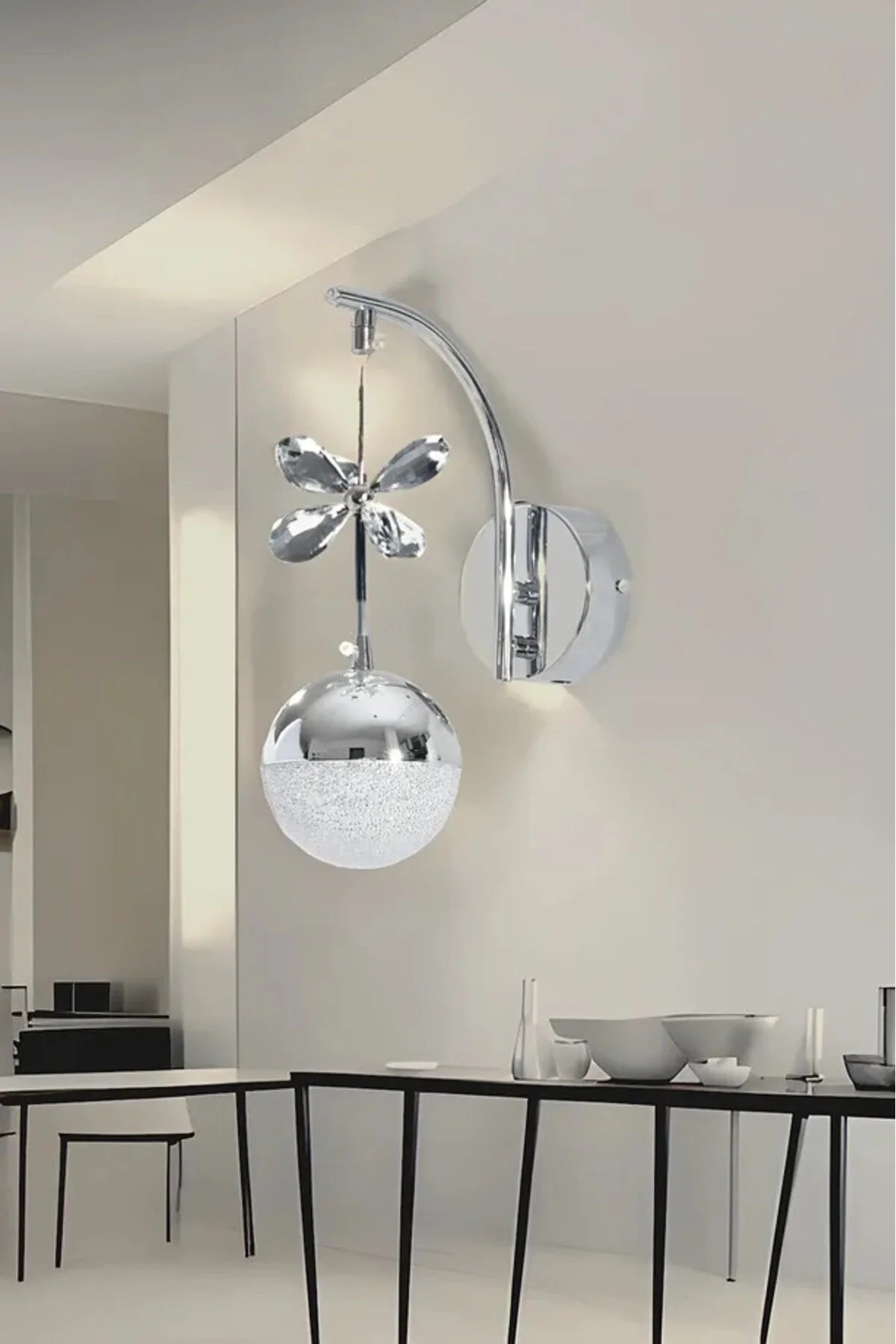 Şık Sarkıt Modern Model Gümüş 3 Renk Oturma Yatak Mutfak Çocuk Odası Duvar Led Aplik Gümüş