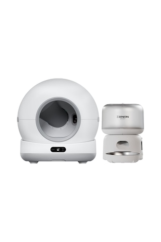 Xenon Smart Kedi Tuvaleti Ve Mama Kabı 2'li Set Wifi, 72l Otomatik Kedi Tuvaleti, Çelik Mama Kabı, Mobil Kontrol Beyaz