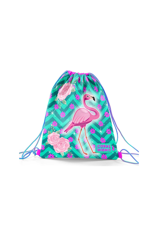 Coral High Kids Su Yeşili Pembe Flamingo Desenli İpli Büzgülü Sırt Çantası 22481 Yeşil