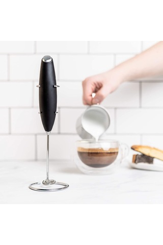 Xiyyadms Stantlı El Tipi Seramik Süt Köpürtücü - Sürdürülebilir, Modern Kahve Çay Aleti Beyaz/siyah Siyah