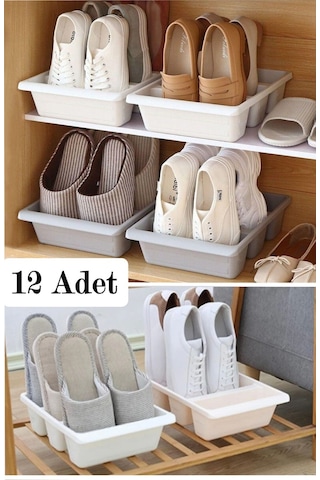 12 Adet Roma 3 Bölmeli Ayakkabı Terlik Organizatörü Dikey Ayakkabı Kutusu