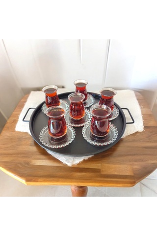 Tepsi Seti Metal Siyah Kulplu Metal Çay Tepsisi Kahve Tepsisi .