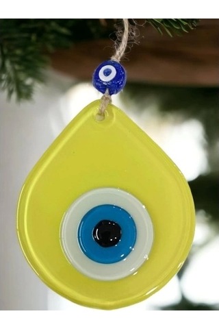 Orta Boy Sarı Damla Desen Nazar Boncuklu Duvar Dekoru Cam Duvar Süsü