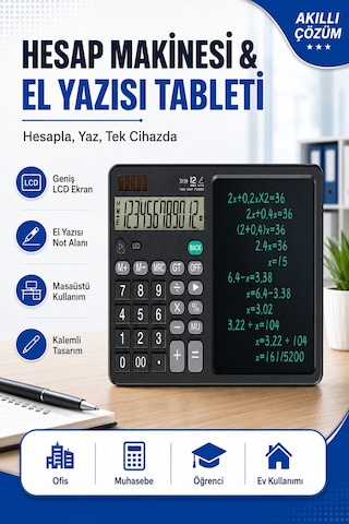 Hesap Makineli El Yazısı Tableti, Lcd Ekranlı Masaüstü Finansal Muhasebe Hesap Makinesi, Kalemli Not Alma Tableti Siyah Hesap Makineli El Yazısı Tableti, Lcd Ekranlı Masaüstü Finansal Muhasebe Hesap Makinesi, Kalemli Not Alma Tableti Siyah