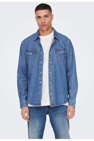 Only & Sons Erkek Göğüs Cepli Denim Gömlek - 22023247 001