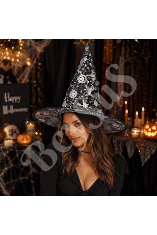 Beysüs Halloween Cadılar Bayramı Şapka Şeffaf Gümüş Tüm Yaşlar