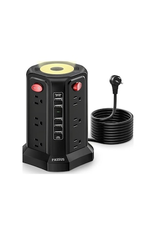 Xuweiwei Passus Power Tower 12 Ac Cikisli 5 Usb Portlu Gece Lambali Surge Protector Zh Black Night Light 11811 Inch