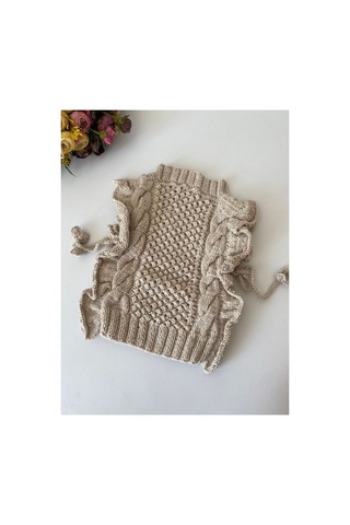 Adenya Sepeti El Örgüsü Fırfırlı Krem Süveter Zara Modeli Handmade Kız Bebek Bej