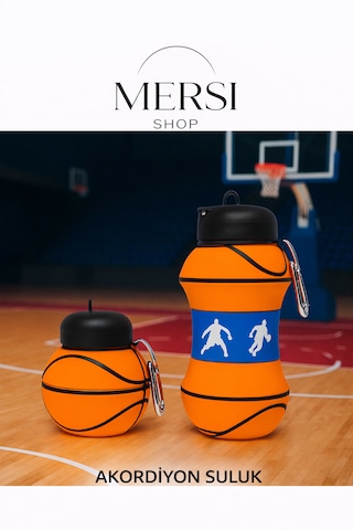 Basketbol Topu Tasarımlı Katlanabilir Akordiyon Su Şişesi Spor Ve Seyahat İçin Turuncu