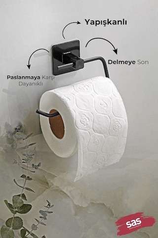 Sas Haus Kare Yapışkanlı Açık Tuvalet Kağıtlığı Wc Kağıtlık Tutucu Siyah Ks-001 Sku: Smg8690010190222 Diğer