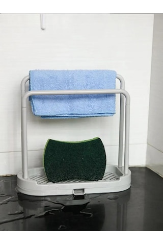 Honmex Beyaz Abs Plastik Mutfak Sponge Ve Sabun Tutucu, Sızıntı Tepsili Organizatör, 20.5x9.5x20.5 Cm, 1 Adet Beyaz