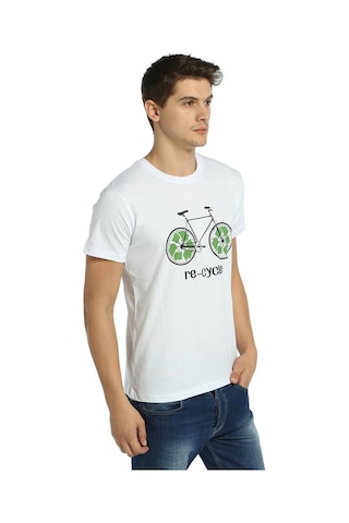 Bant Giyim - Geri Dönüşüm Bisiklet Beyaz Erkek T-shirt Tişört Beyaz