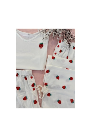 Mh Moony Homewears 3'lü Fragaria Çilek Yumuşacık Pijama Takımı Yeşil Ve Kırmızı