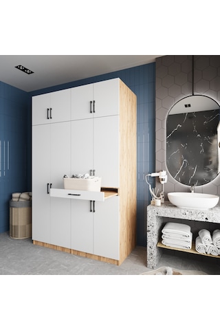 Megan Çamaşır Ve Kurutma Makinesi Dolabı Banyo Dolabı Çam Beyaz Çam - Beyaz