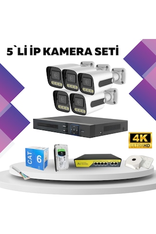 5'li Güvenlik Ip Kamera Seti - 4mp Dış Mekan Kamera, 3.6mm Lens,