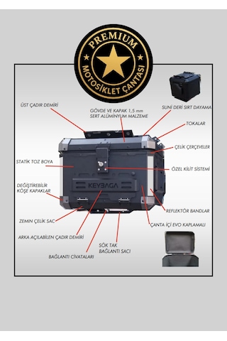 Alüminyum Motosiklet Arka Çantası 45 Lt Top Case Kbg-01 Alüminyum - Siyah