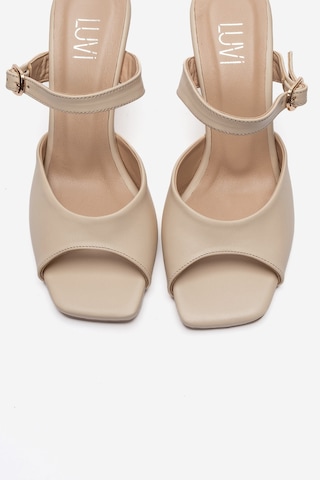 Luvi Shoes Urael Bej Cilt Hakiki Deri Kadın Topuklu Terlik