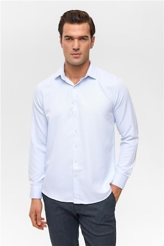 Buz Mavi Slim Armürlü Klasik Yaka Gömlek Buz Mavi