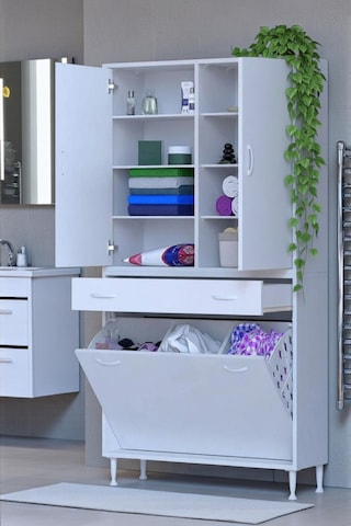 Eliusta Reli Dolap Beyaz Çok Kullanımlı 100 Cm Eninde Banyo Dolabı 100x171x32,5 Cm 2 Kapak 6 Raf Dolap Beyaz