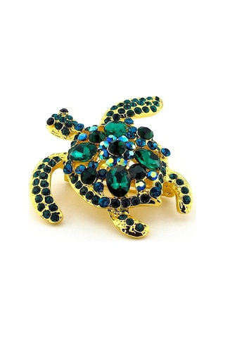 Solfera Su Kaplumbağası Yeşil Mavi Tonlar Zirkon Taşlı Broş Rz174