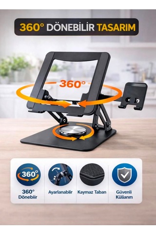 2si 1 Arada Metal 360 Dönebilen Ayarlanabilir Laptop Tablet Telefon Tutucu Kaymaz Tabanlı Çok Amaçlı Stand