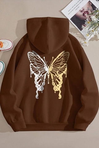 Unisex Butterfly Baskılı Sweatshirt Siyah