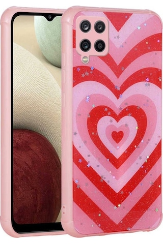 Galaxy M33 Kılıf Simli Desenli Kamera Korumalı Parlak Zore Popy Kapak Kalp