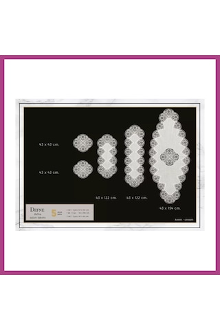 Gees Global Salon Takımı 5 Parça Keten Dantelli Masa Örtüsü Runner Seti Defne Model No 9385 -krem-krem Gbzs