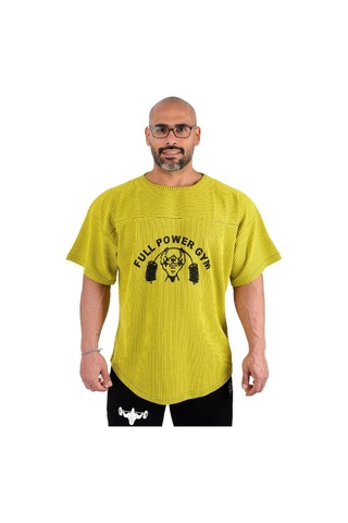 Full Power Gym Oversize Ragtop Spor Tişört Sarı Çizgili Sarı - Siyah